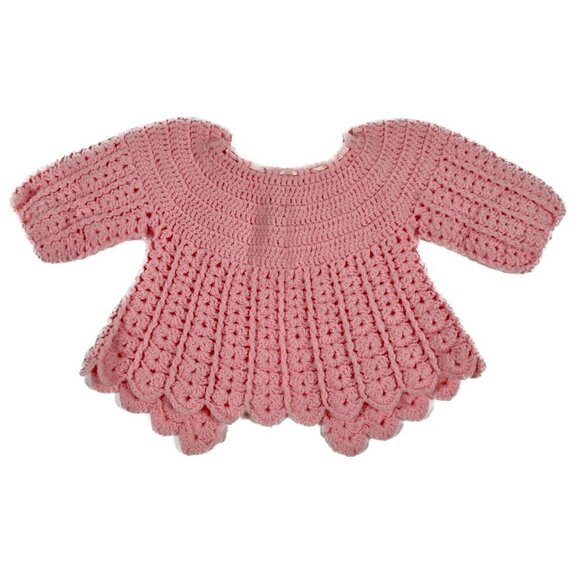 Vintage Hand Made Knit Infant Baby Girl Pink Sweater - Picture 7 of 10